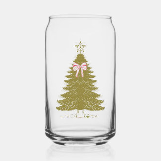 Faye and Lauren Christmas Tree with Pink Ribbon Can Glass
