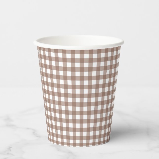 Faye and Lauren Fall Chocolate Brown Gingham Paper Cups (Front)