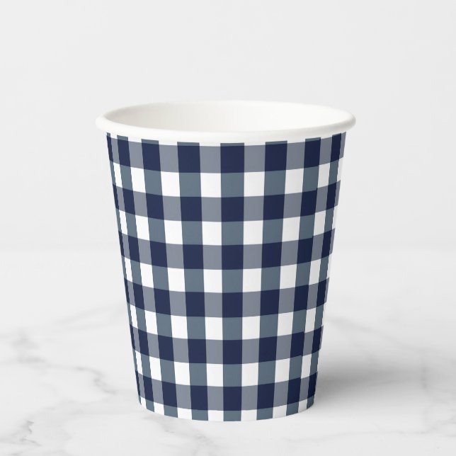 Faye and Lauren Navy Gingham Paper Cups (Front)