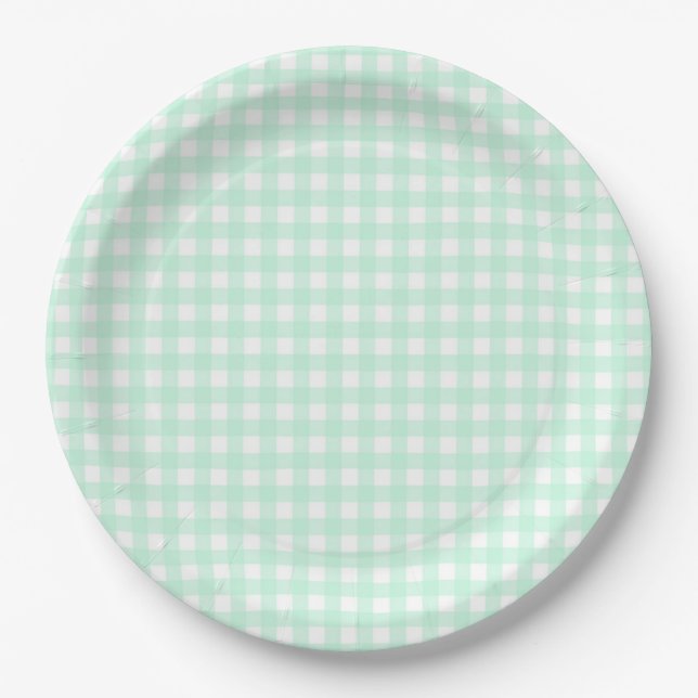 Faye and Lauren Pastel Gingham Green Paper Plate (Front)