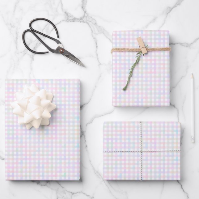 Faye and Lauren Pastel Gingham Multicolor Wrapping Paper Sheet (Front)