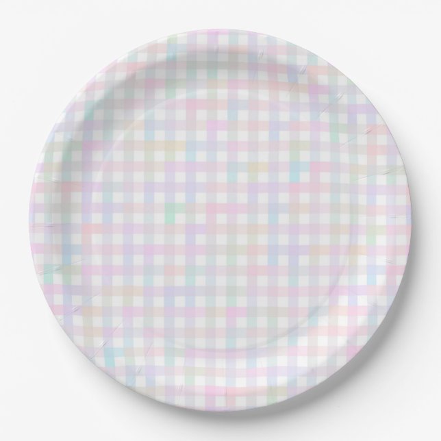 Faye and Lauren Pastel Gingham Multocolor Paper Plate (Front)