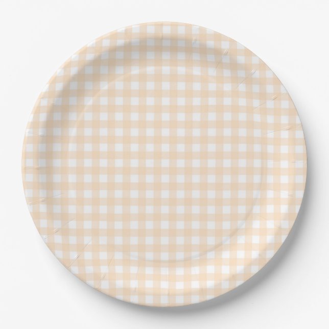 Faye and Lauren Peach Gingham Paper Plate (Front)
