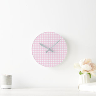 Faye and Lauren Pink Gingham Round Clock