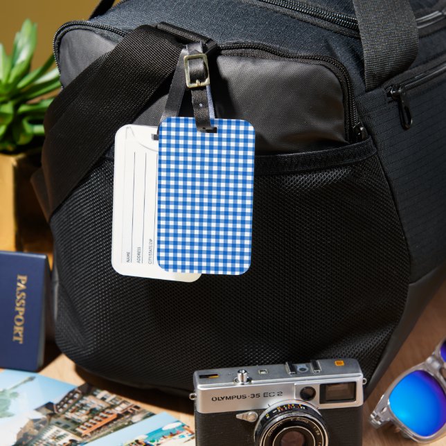 Faye and Lauren Sky Blue Gingham Luggage Tag (Front & Back)