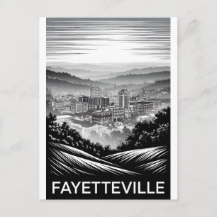 Fayetteville Arkansas Skyline Black White Woodcut Holiday Postcard