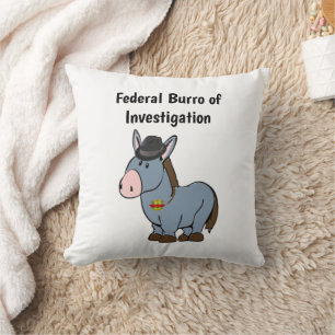 FBI Federal Burro of Investigation Donkey Cartoon Throw Pillow