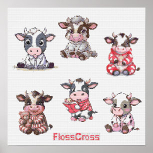 FC CROSS-STITCH COW STICKERS! POSTER