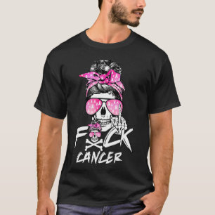 Fck Breast Cancer Women Warrior Pink Ribbon Messy  T-Shirt