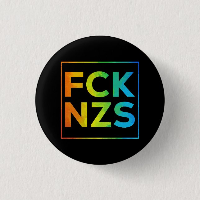Fck NZS mit Rahmen Regenbogen auf schwarz 1 Inch Round Button (Front)