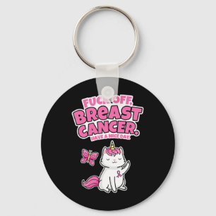 Fck Off Breast Cancer Unicorn-Cat Butterfly Fun Qu Keychain