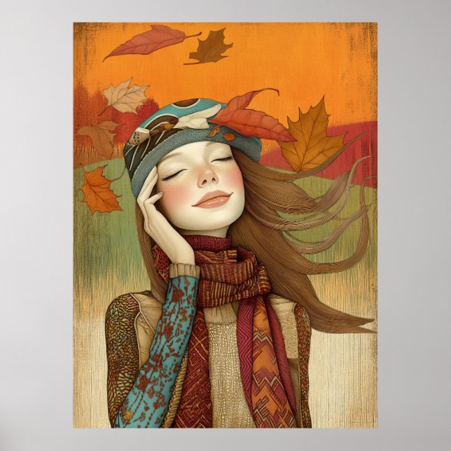 *~* FD2  Fall Leaves  Girl Autumn Retro 7 Poster (Front)