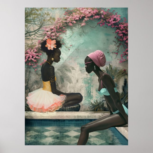 *~* FD2 Floral 2 Black Goddesses by Pool  12  Poster (Front)