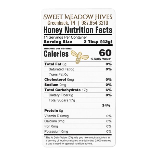 FDA Compliant Nutrition Honey Label 2023 (Front)