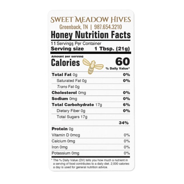 FDA Conforme Nutrition Honey Étiquette 2022 (Devant)