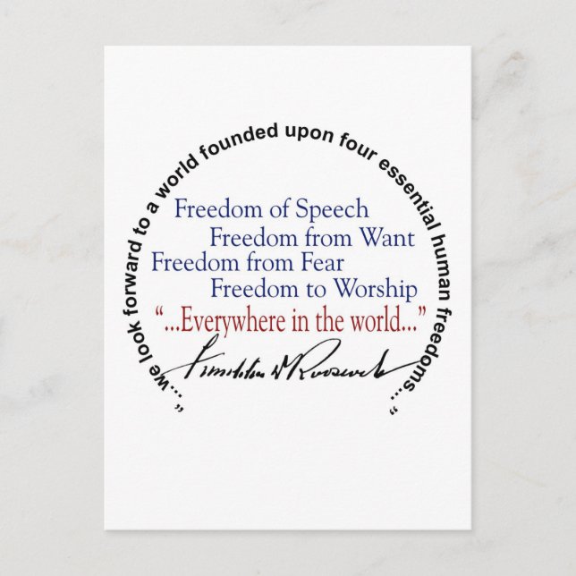 FDR Four Freedoms Tribute Postcard (Front)