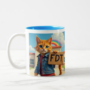 FDT Cat with Sign Rainbow  Two-Tone Coffee Mug