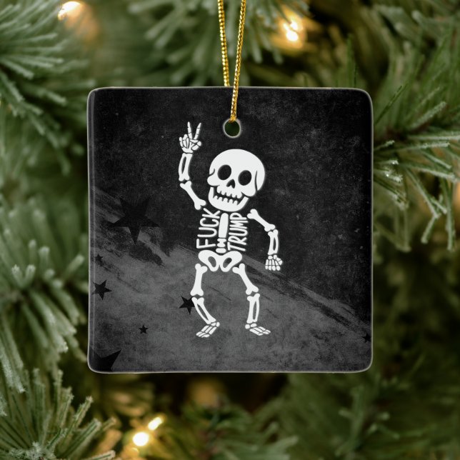 FDT Trump Funny Anti Trump Skeleton Ceramic Ornament (Tree)