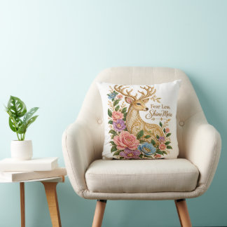 Fear Less Shine More: Ornamental Floral Deer Throw Pillow