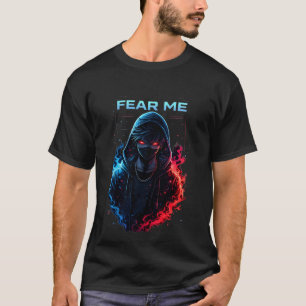 Fear Me Cyberpunk Hooded Warrior Red and Blue Flam T-Shirt