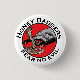 Fear no Evil Badass Honey Badger Red Animal Art 1 Inch Round Button