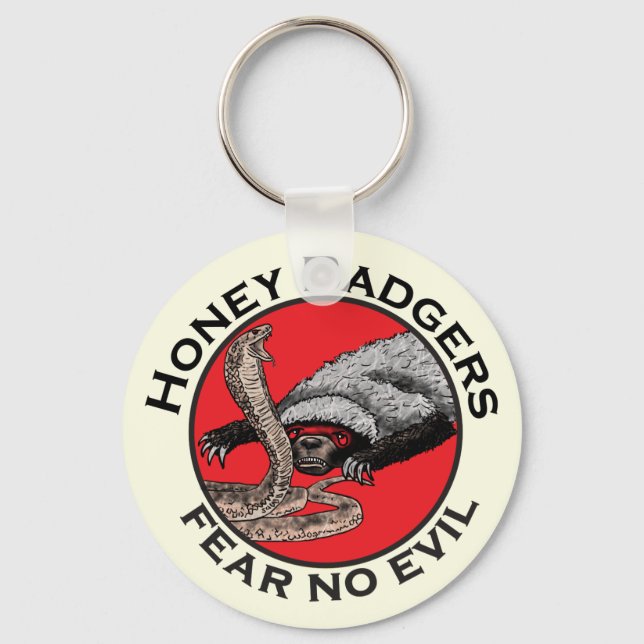 Fear no Evil Badass Honey Badger Red Animal Art Keychain (Front)