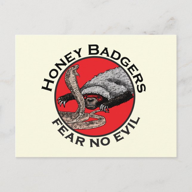 Fear no Evil Badass Honey Badger Red Animal Art Postcard (Front)