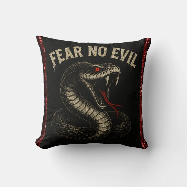 FEAR NO EVIL – Fierce Black Cobra Snake Graphic  Throw Pillow (Front)