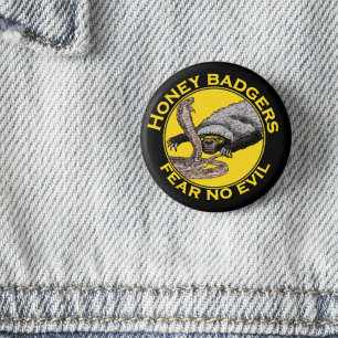 Fear No Evil Honey Badger Snake Animal Art Design 1 Inch Round Button