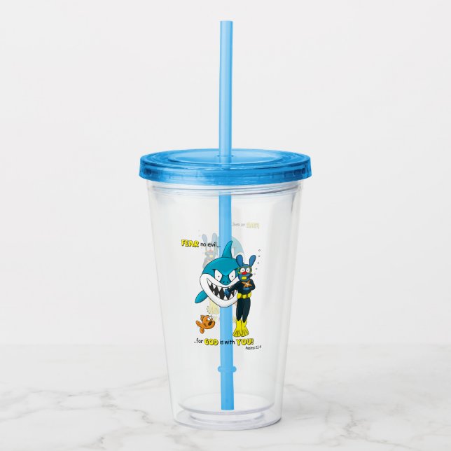 Fear No Evil shark Tbone acrylic tumbler cup (Front)