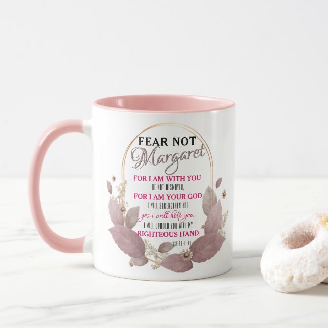 Fear Not Isaiah 41:10 Personalized Coffee Mug (With Donut)