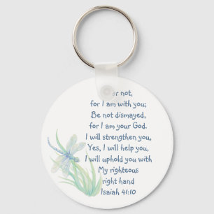Fear Not, Isaiah Scripture Dragonfly Blue, Green K Keychain