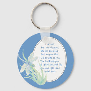 Fear Not, Isaiah Scripture Dragonfly Blue, Green Keychain