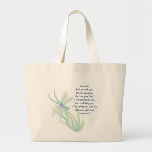 Fear Not, Isaiah Scripture Dragonfly Blue, Green Large Tote Bag