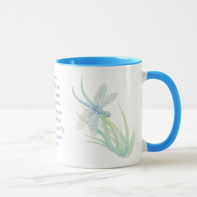 Fear Not, Isaiah Scripture Dragonfly Blue, Green Mug (Right)