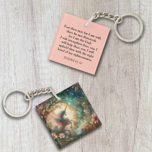 Fear Not Isaiah Scripture Verse Vintage Unicorn Keychain
