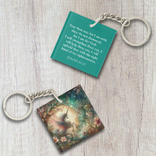 Fear Not Isaiah Verse Watercolor Unicorn Christian Keychain