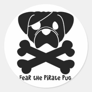 Fear the Pirate Pug Classic Round Sticker