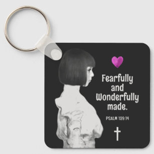 Fearfully and Wonderfully Made Cute Girl Christian Keychain