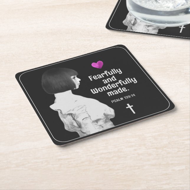 Fearfully and Wonderfully Made Cute Girl Christian Square Paper Coaster (Angled)