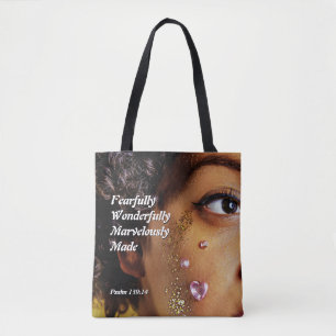 FEARFULLY WONDERFULLY MADE Black Woman Christian Tote Bag
