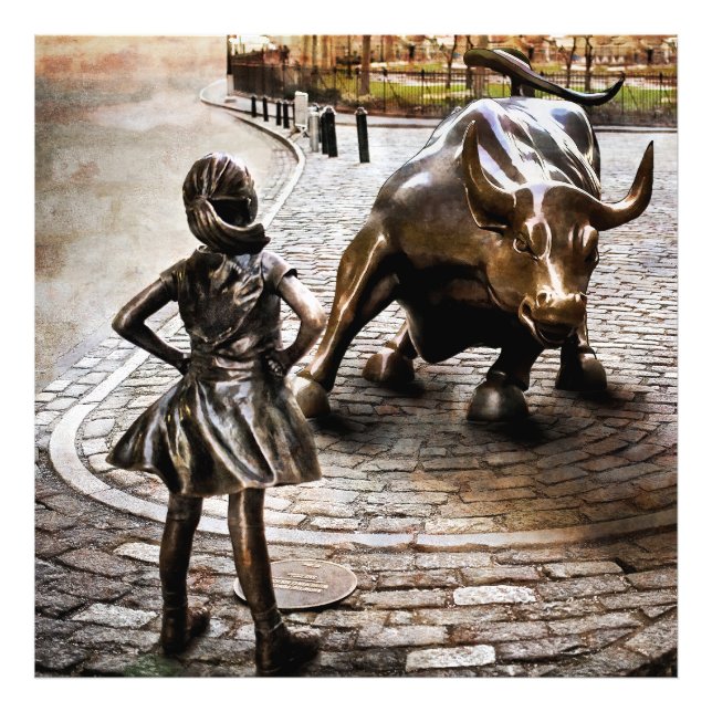 Fearless Girl Faces Down Rampaging Bull Photo Print (Front)