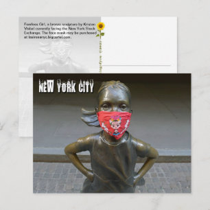 Fearless Girl w/embroidered mask, NYC - H postcard