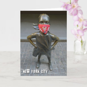 Fearless Girl w/embroidered mask, NYC - V card