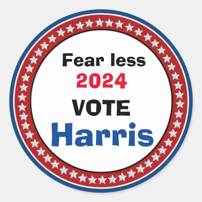 Fearless in 2024 with a vote for Harris button Classic Round Sticker (Front)