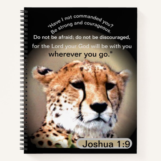Fearless Journey: Cheetah Tear Marks  Joshua 1:9  Notebook (Front)