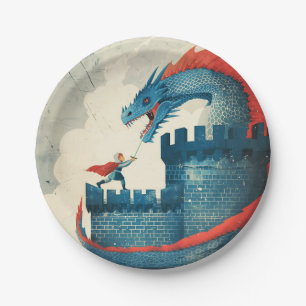 Fearless Knight and Dragon Birthday Party Paper Plate