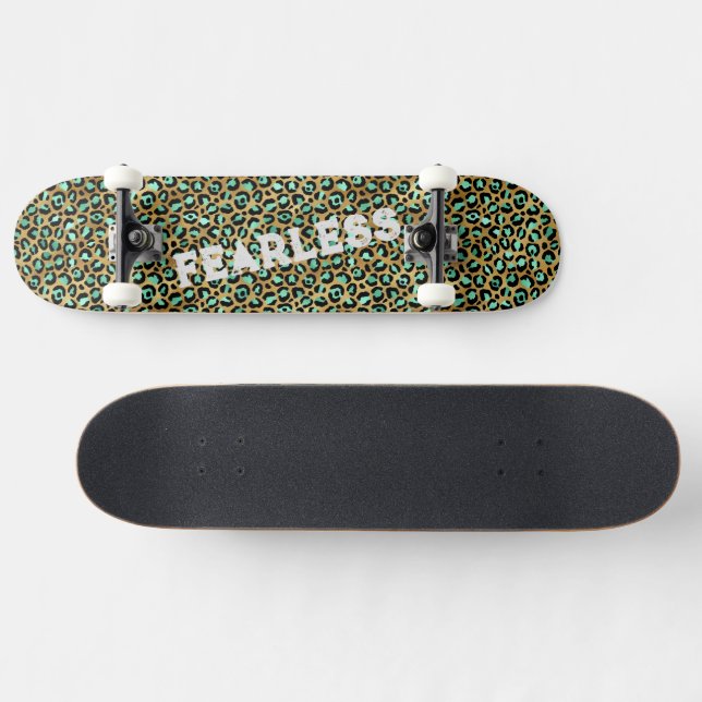 FEARLESS Light Green Leopard Wild Animal Print Skateboard (Horz)