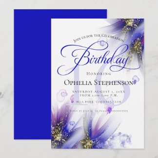 Fearless Navy Purple Abstract Floral Birthday  Invitation
