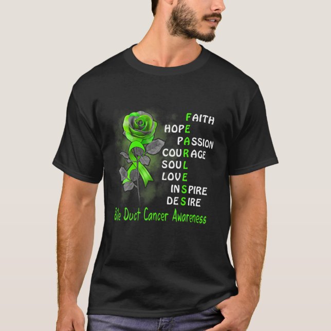 Fearless Rose Ribbon Bile Duct Cancer Awareness T-Shirt (Front)